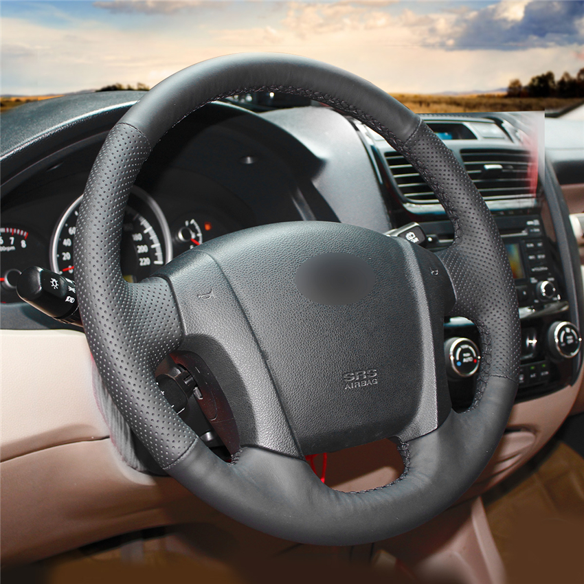 Loncky Auto Custom Fit OEM Black Genuine Leather Steering Wheel Covers